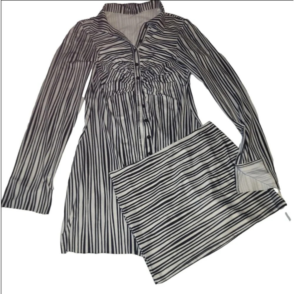 Women's Black & White Striped Shirt & Skirt Set